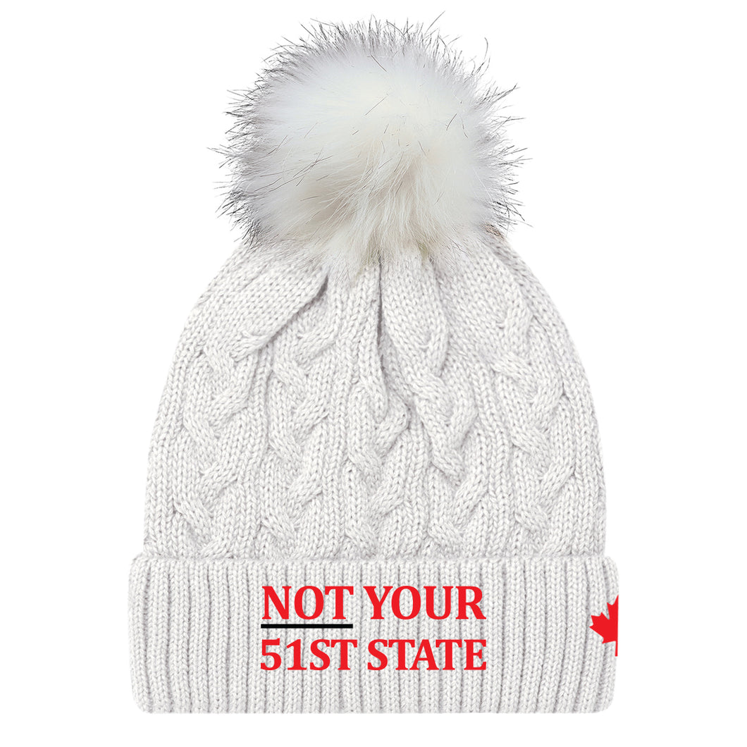 Not Your 51st State Adult Cuffed Knit Toque with Pom, White