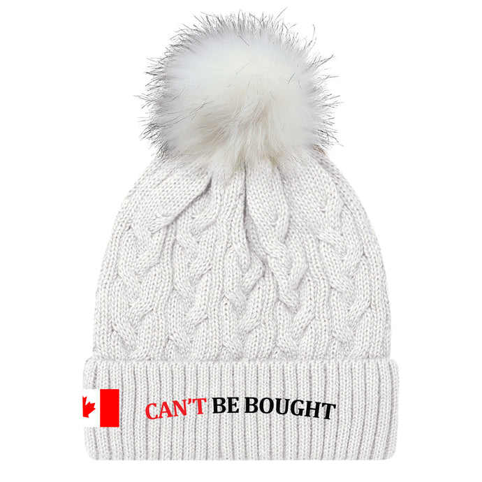 Proud Canadian Adult Cuffed Knit Toque with Pom, White